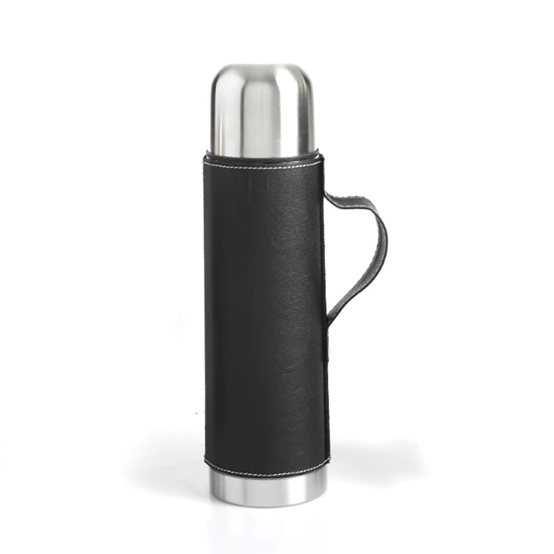 Mr. Coffee Leatherette 23oz Stainless Steel Double Wall Thermal Bottle w/ Lid & PU Handle - Black - Open Stock