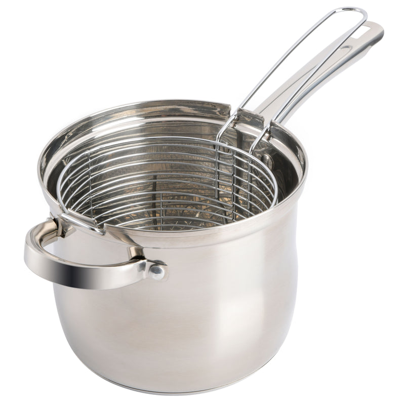 Oster Sangerfield 3pc Stainless Steel 4qt Saucepan w/ Lid + Frying Basket Set - Mirror Finished - Gift Box