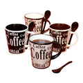 Mr. Coffee Bareggio 4pc 13oz Coffee Mugs Set w/ Matching Spoons - 4 Assorted Designs - Wax Relief - Reactive - Stoneware - Gift Box