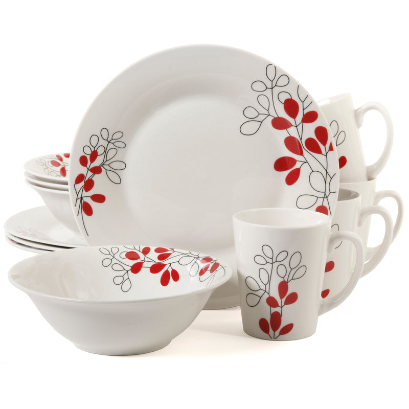 Gibson Home Scarlet Leaves 12pc Dinnerware Set - Decorated - Fine Ceramic - Gift Box