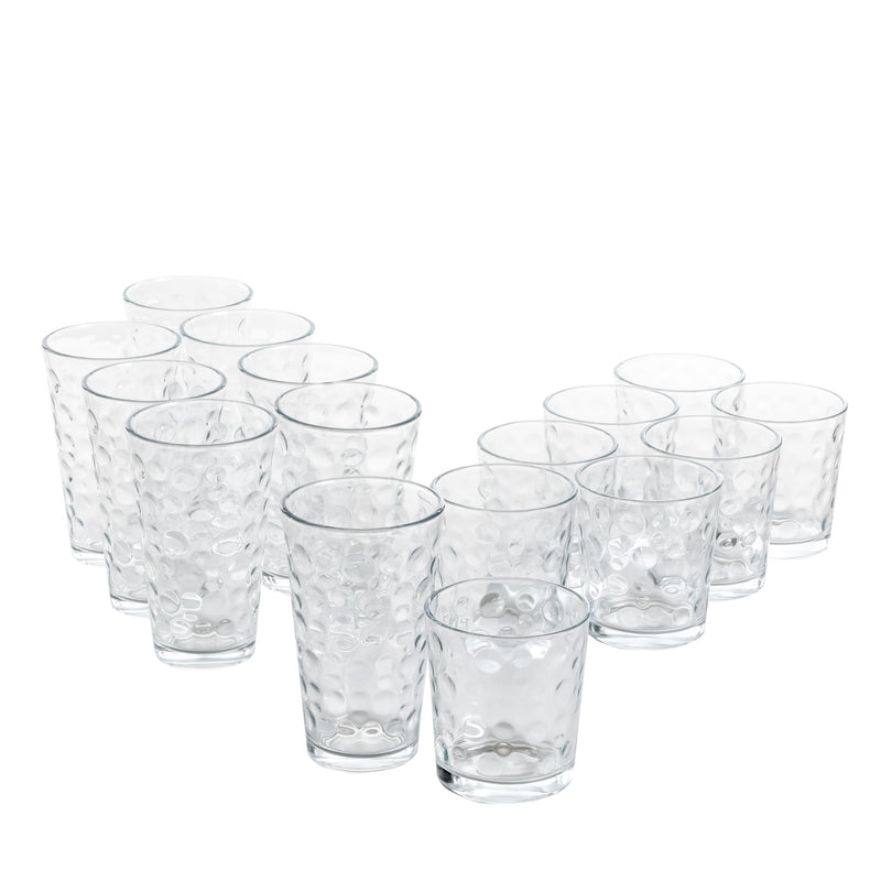 Gibson Home Great Foundations 16pc Glass Tumbler & DOF Set - Bubbles Pattern - Clear - Gift Box
