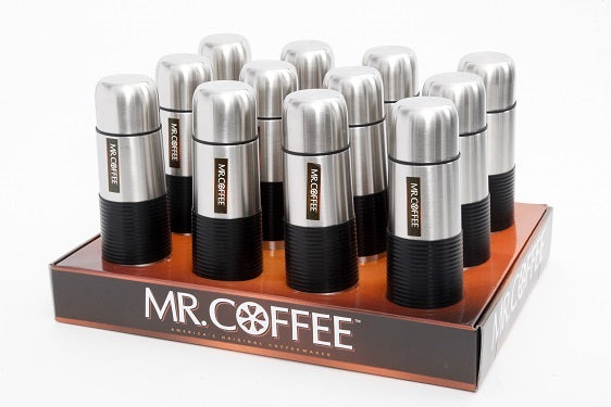 Mr. Coffee Javelin 15.5oz Stainless Steel Thermal Bottle w/ Lid in PDQ - Double Wall - Silicone Sleeve - Open Stock w/ PDQ