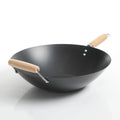 Oster Findley 13.77" Non-Stick Steel Wok - Black - Nonstick Interior - Wood Handle - Color Sleeve
