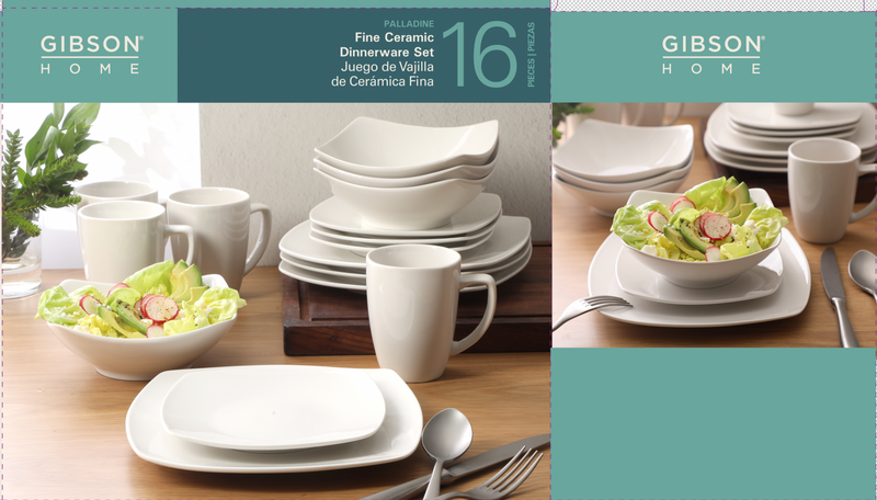 Gibson Home Zen Buffetware 16pc Dinnerware Set - White - Square - Fine Ceramic - Gift Box