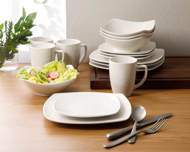 Gibson Home Zen Buffetware 16pc Dinnerware Set - White - Square - Fine Ceramic - Gift Box