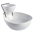 Gibson Elite Gracious Dining 2-Tier Chip & Dip Serving Set w/ Metal Stand - White - Oval - Stoneware - Gift Box