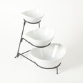 Gibson Elite Gracious Dining 3-Tier Serving Set w/ Bowls & Metal Stand - White - Oval - Stoneware - Gift Box