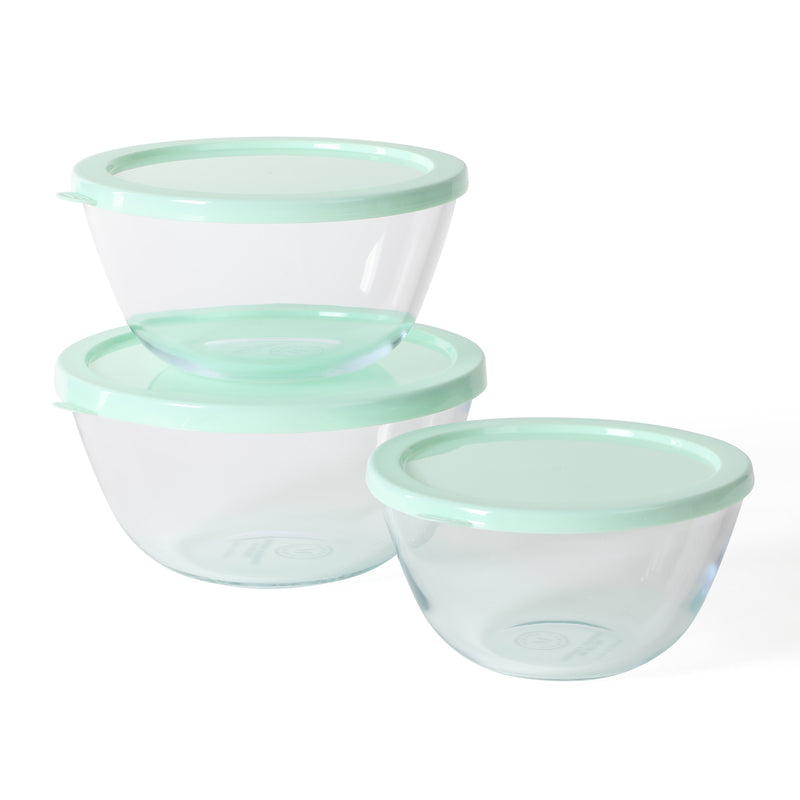 Martha Stewart Summersol 6pc Borosilicate Glass Mixing Bowls w/ PP Lids - Martha Blue - Round - Gift Box