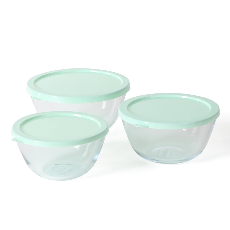 Martha Stewart Summersol 6pc Borosilicate Glass Mixing Bowls w/ PP Lids - Martha Blue - Round - Gift Box