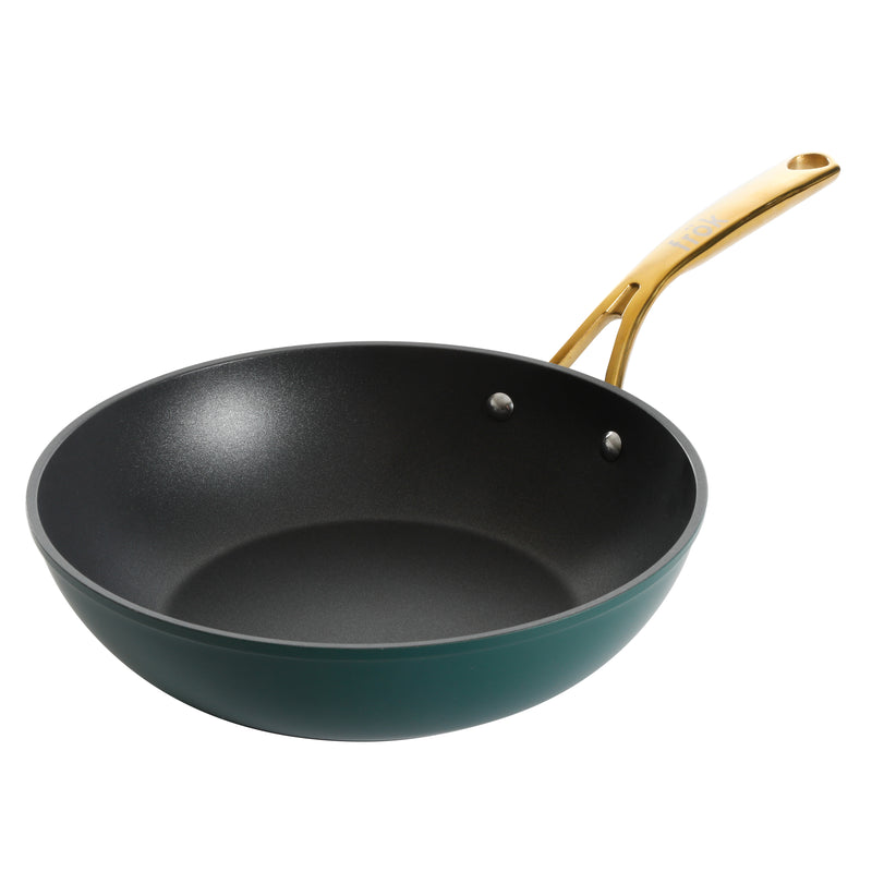 Frok 11" Aluminum Frok (Fry Pan / Wok Hybrid) w/ Glass Lid - Platinum SR Non-Stick - Matte Exterior - Stainless Steel Handle - Colored Remailer