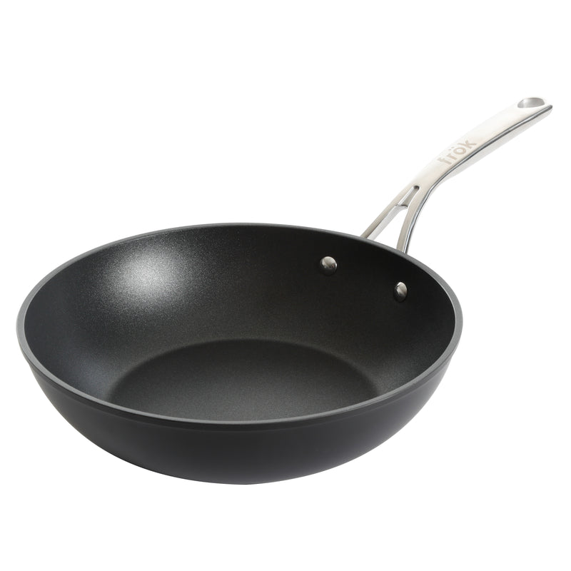Frok 11" Aluminum Frok (Fry Pan / Wok Hybrid) w/ Glass Lid - Platinum SR Non-Stick - Matte Exterior - Stainless Steel Handle - Colored Remailer