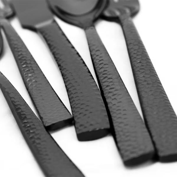 Gibson Elite Stonehenge 20pc Stainless Steel Flatware Set - Hammered Handle - Gift Box Black