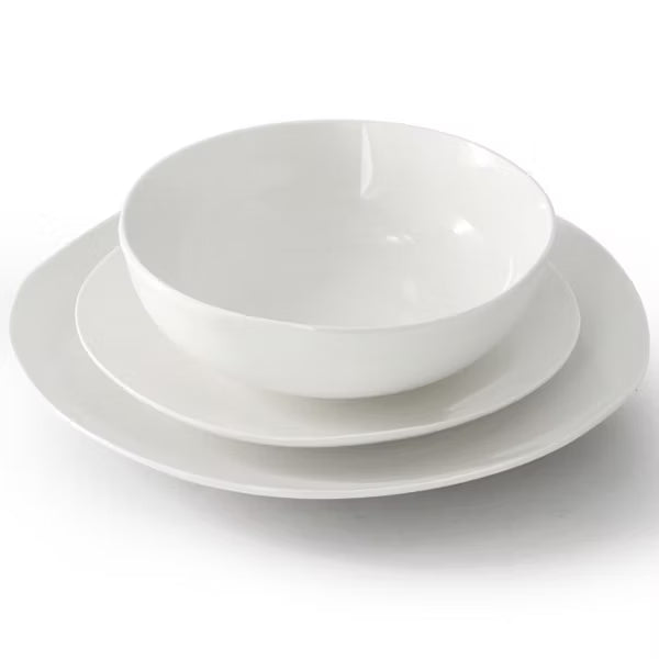 Gibson Home Aspen Drift 12pc Dinnerware Set - White - Organic Shape - Fine Ceramic - Gift Box