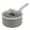 Oster Ambrose Forged 3qt Aluminum Saucepan w/ Silicone Rim - Glass Lid - Taupe - Nonstick - Induction Base - Soft Touch Handle - Color Sleeve