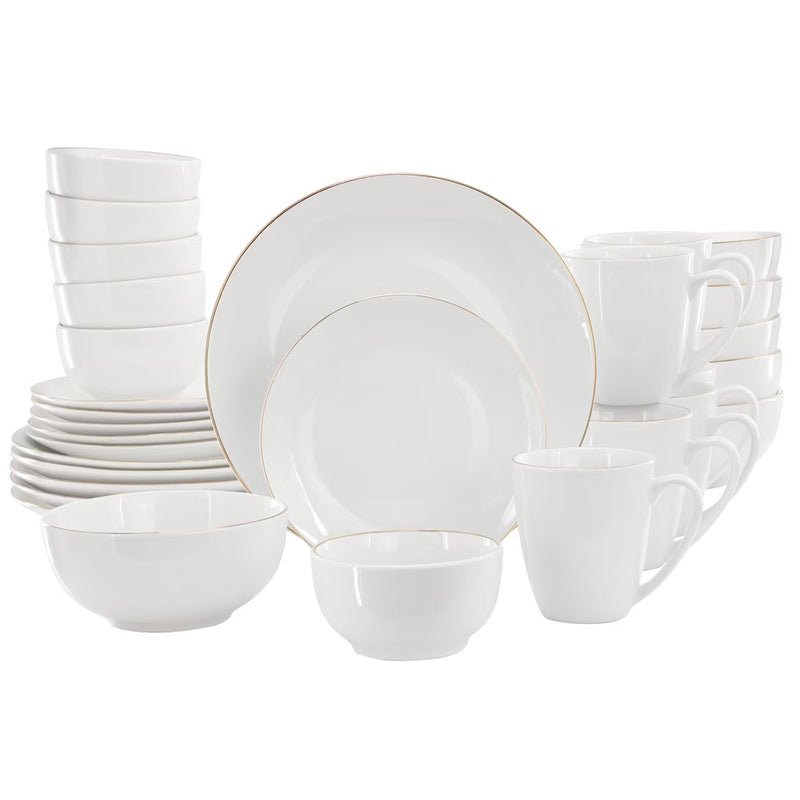 Gibson Home Ogalla 30pc Dinnerware Set - Gold Banded - 1.5mm Band- Decorated - Fine Ceramic - Gift Box