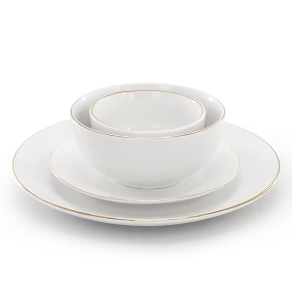 Gibson Home Ogalla 30pc Dinnerware Set - Gold Banded - 1.5mm Band- Decorated - Fine Ceramic - Gift Box