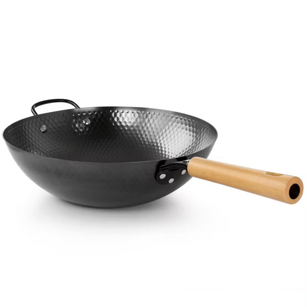 Oster Bressler 13.5" Non-Stick Steel Wok - Black - Wood Handle - Color Sleeve