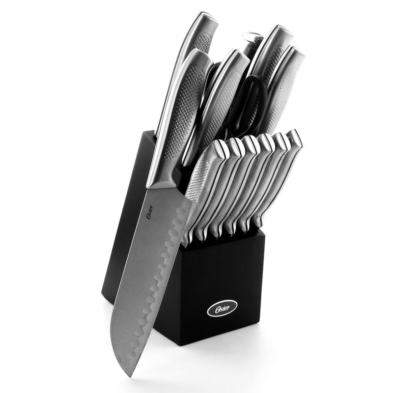 Oster Edgefield 14pc Stainless Steel Cutlery Set w/ Black Block - Brushed - Gift Box