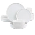 Gibson Home White Deco 16pc Double Bowl Dinnerware Set - White - Fine Ceramic - Gift Box