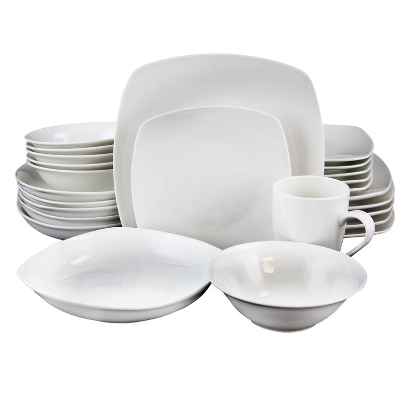 Gibson Home Hagen 30pc Dinnerware Set - Service for 6 - White - Square - Fine Ceramic - Gift Box