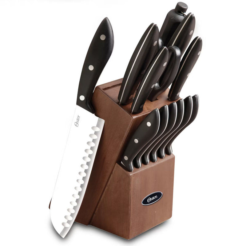 Oster Huxford 14pc Stainless Steel Cutlery Set w/ Hardwood Block - Bakelite Handle - Gift Box