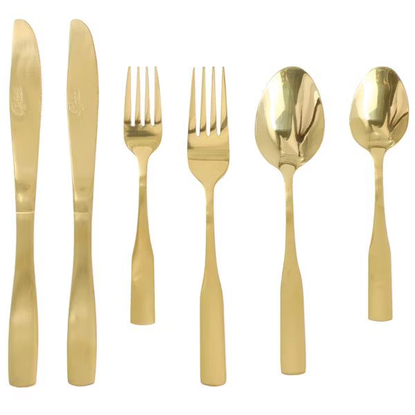 Gibson Home Abbeville 4pc Flatware Set w/ Black Wire Caddy - Service for 8 - Gold PVD - Stainless Steel - Half Box + Pet