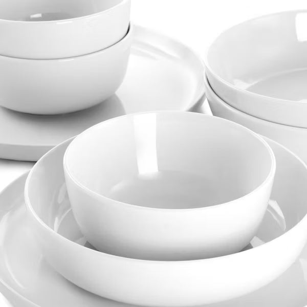 Gibson Home Avisala 12pc Double Bowl Dinnerware Set - Solid Color (White) - Fine Ceramic - Gift Box