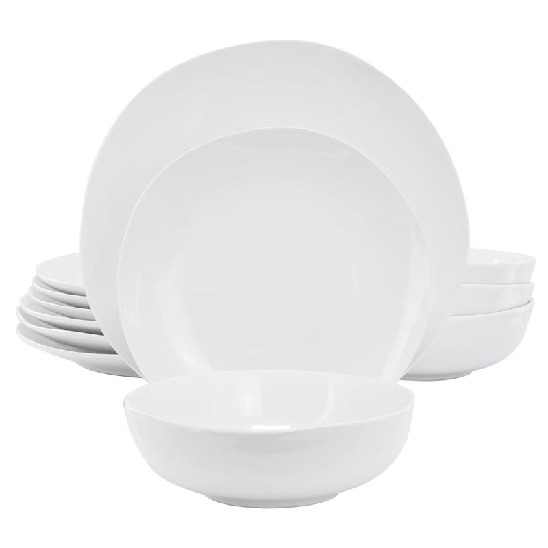 Gibson Home Aspen Drift 12pc Dinnerware Set - White - Organic Shape - Fine Ceramic - Gift Box