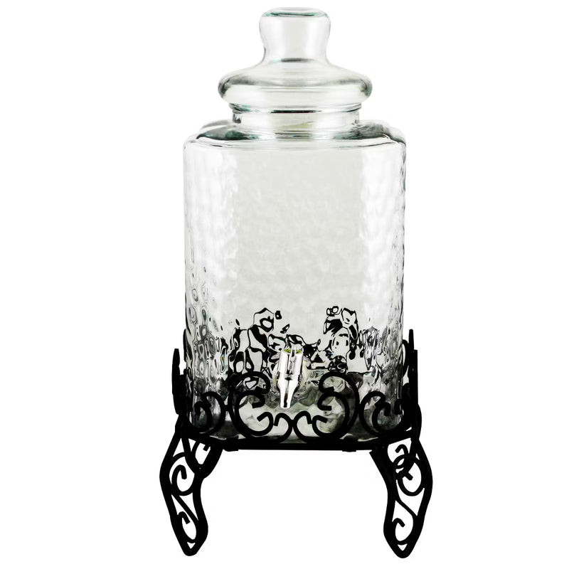 Gibson Home Moreauville 2.25 Gallon Glass Beverage Dispenser w/ Wire Stand - Square - Gift Box