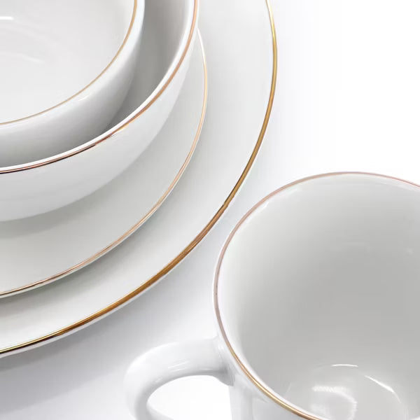 Gibson Home Ogalla 30pc Dinnerware Set - Gold Banded - 1.5mm Band- Decorated - Fine Ceramic - Gift Box