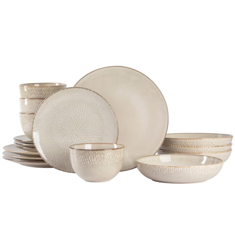 Gibson Elite Matisse 16pc Double Bowl Dinnerware Set - Reactive - Stoneware - Gift Box