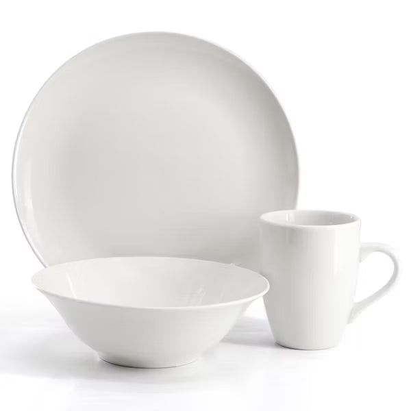 Gibson Home Wintercap 12pc Dinnerware Set - White - Coupe Shape - Fine Ceramic - Gift Box