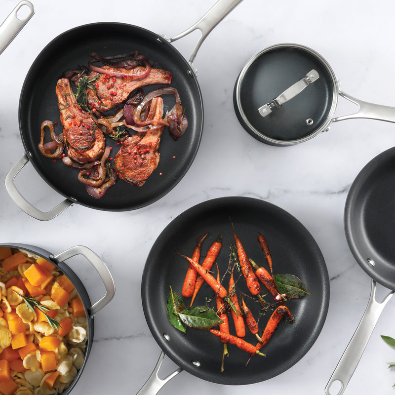 Martha Stewart Bosworth 10pc Hard Anodized Cookware Set - Black - Nonstick Interior - Stainless Steel Cast Handle - Gift Box