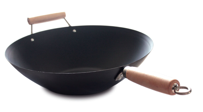Oster Findley 13.77" Non-Stick Steel Wok - Black - Nonstick Interior - Wood Handle - Color Sleeve