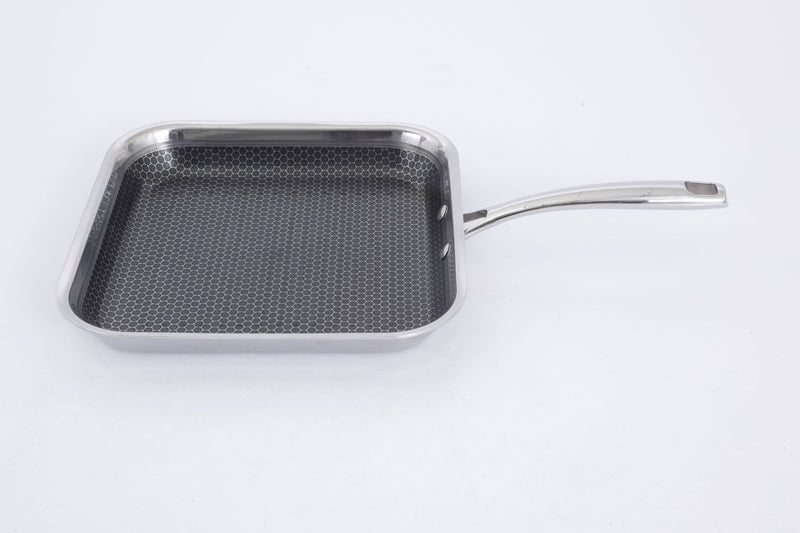Oster Platinum Modessa 11" Tri-Ply Stainless Steel Grill Pan - Etching Nonstick Interior - Square - Color Sleeve