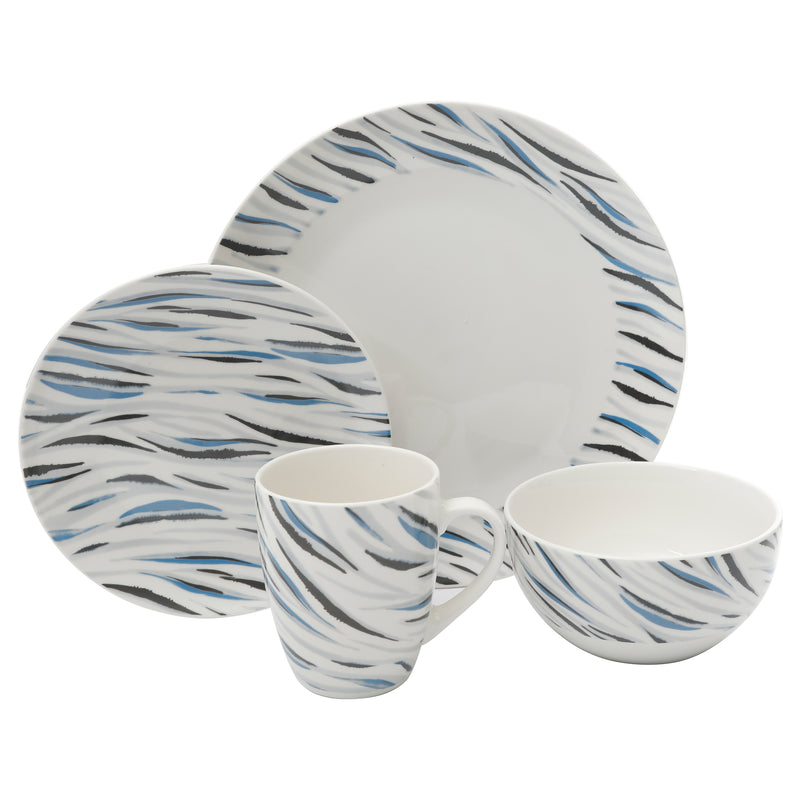 Gibson Home Print Blue 16pc Porcelain Dinnerware Set - Gift Box