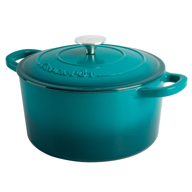 Crock-Pot Artisan 5qt Enamel Cast Iron Dutch Oven w/ Lid - Round - Gift Box - Teal Ombre / Sunset Orange / Sapphire Blue