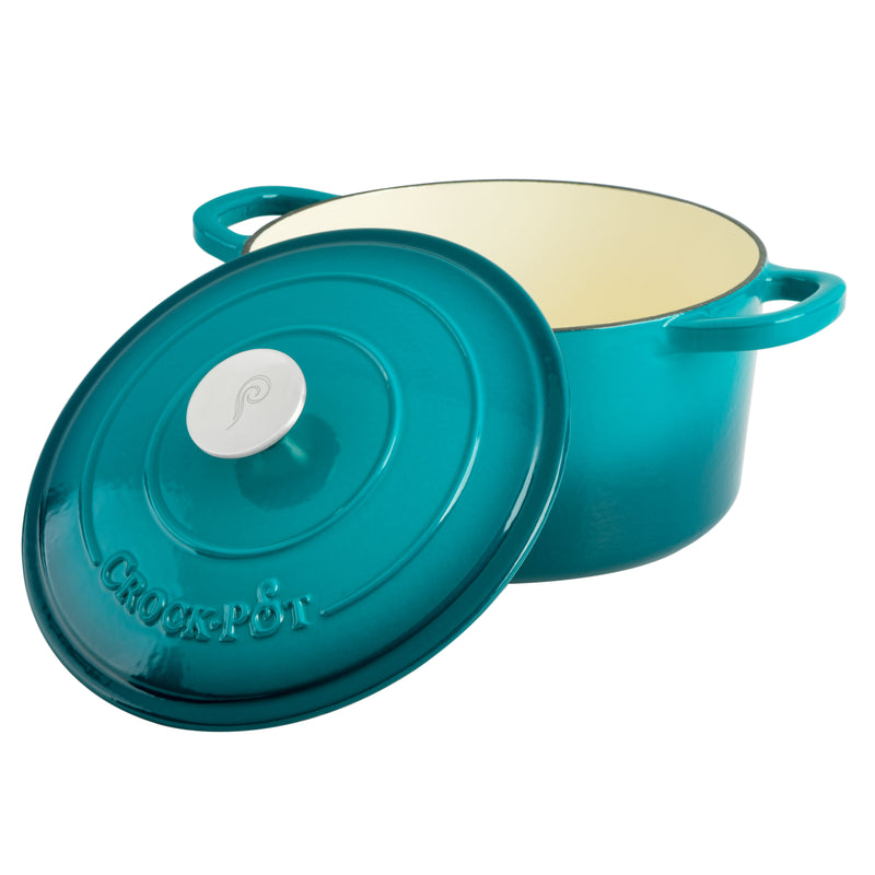 Crock-Pot Artisan 5qt Enamel Cast Iron Dutch Oven w/ Lid - Round - Gift Box - Teal Ombre / Sunset Orange / Sapphire Blue