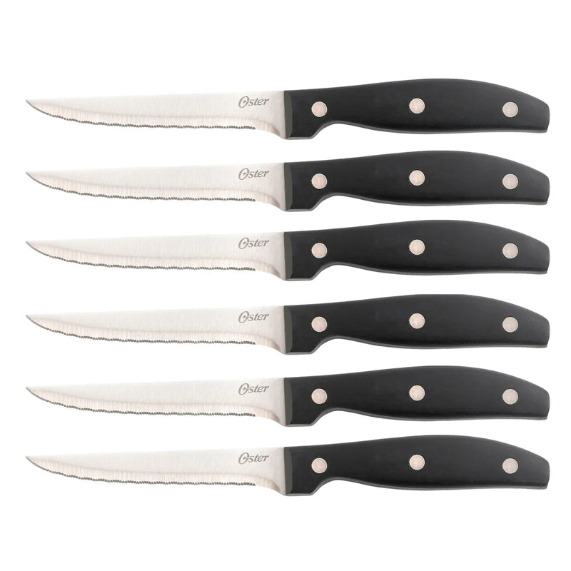 Oster Granger 14pc Cutlery Set w/ Rubberwood Block - Black ABS Handle - Satin Finish - Full Tang w/ Triple Rivets - SS - GBX