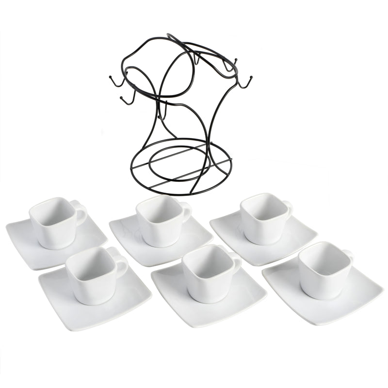 Gibson Elite Gracious Dining 3.25oz Espresso & Saucer Set w/ Metal Stand - White - Stoneware - Gift Box