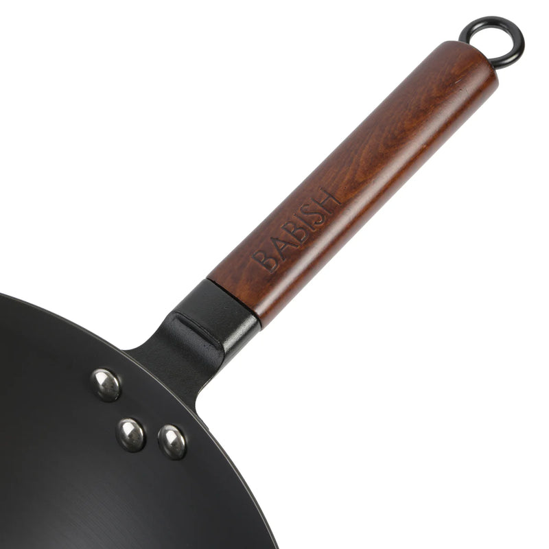 Babish 14" Rust Resistant Carbon Steel Wok - Wood Handle - Gift Box w/ Remailer