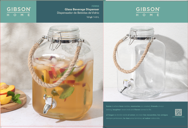 Gibson Home Ferris 1.3 Gallon Glass Drink Dispenser w/ Rope Handle - Clear - Gift Box