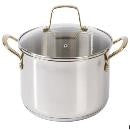 Martha Stewart Castelle 8qt Stainless Steel Stock Pot w/ Lid - Satin Polish Interior - Gold PVD Handle - Impact Bondied Base - Color Sleeve w/ Remailer