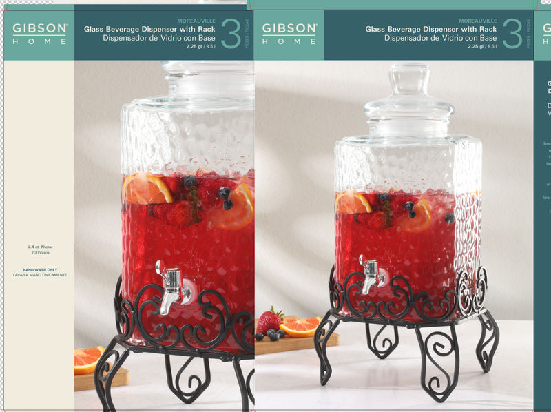 Gibson Home Moreauville 2.25 Gallon Glass Beverage Dispenser w/ Wire Stand - Square - Gift Box