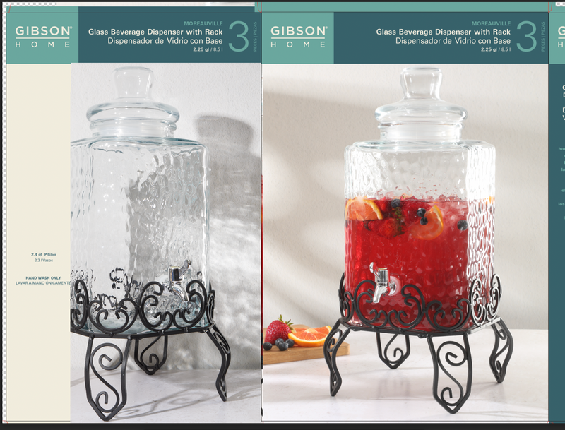 Gibson Home Moreauville 2.25 Gallon Glass Beverage Dispenser w/ Wire Stand - Square - Gift Box
