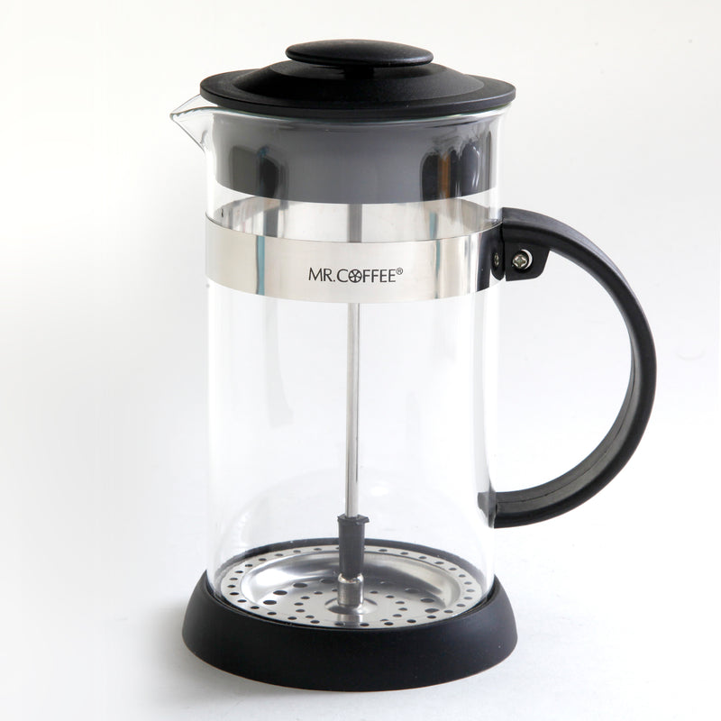 Mr. Coffee Cafe  Oasis 32oz Glass Coffee Press w/ Scoop - Black - PP Handle & Knob - Stainless Steel Band - Gift Box