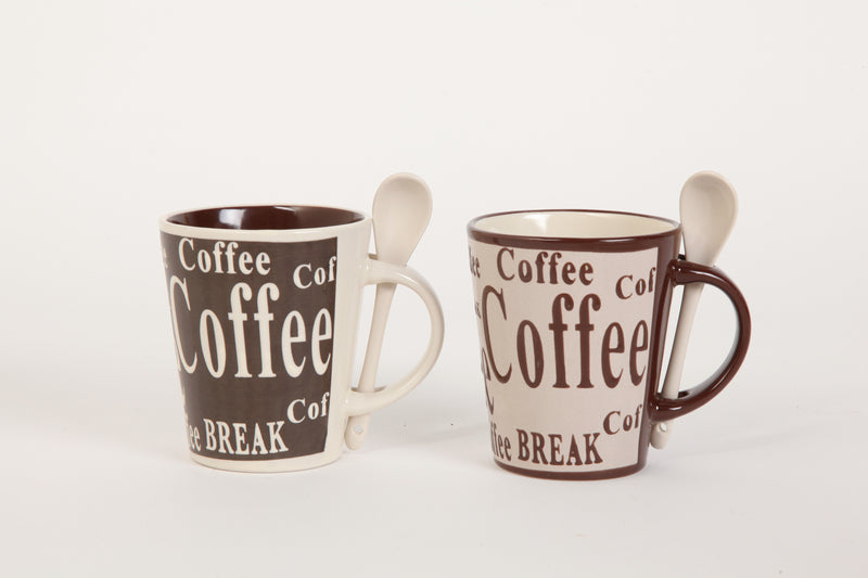 Mr. Coffee Bareggio 4pc 13oz Coffee Mugs Set w/ Matching Spoons - 4 Assorted Designs - Wax Relief - Reactive - Stoneware - Gift Box