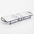 Gibson Elite Gracious Dining 4-Section Tidbit Dishes Set w/ Metal Stand - White - Rectangle - Stoneware - Gift Box