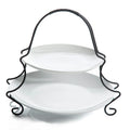 Gibson Home Gracious Dining 2-Tier 10.5" & 8" Serving Plates w/ Metal Stand - White - Stoneware - GBX