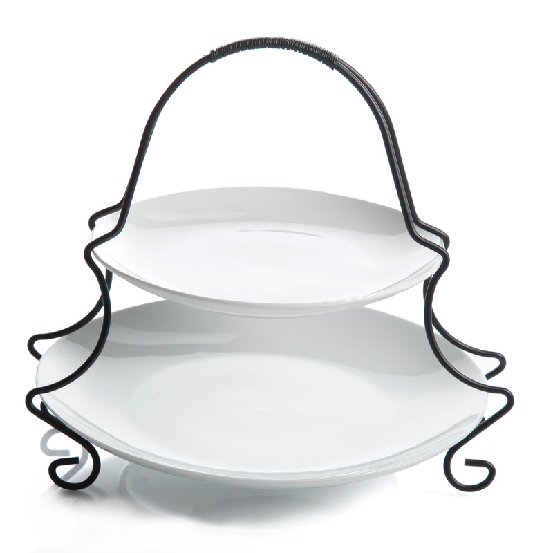 Gibson Home Gracious Dining 2-Tier 10.5" & 8" Serving Plates w/ Metal Stand - White - Stoneware - GBX